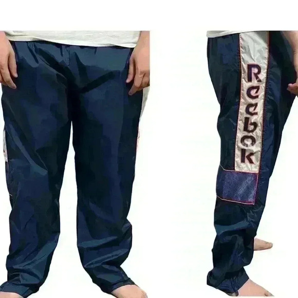 Reebok Vintage Black Track Pants Men’s 2XL Retro Elastic Waist Zip Ankles - Picture 1 of 9